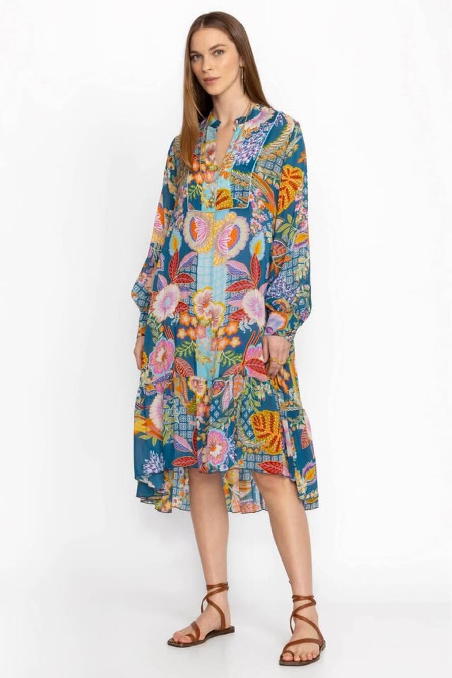 Johnny Was Small Wild Imana Whimsical Floral High Low Midi Dress Retail $420